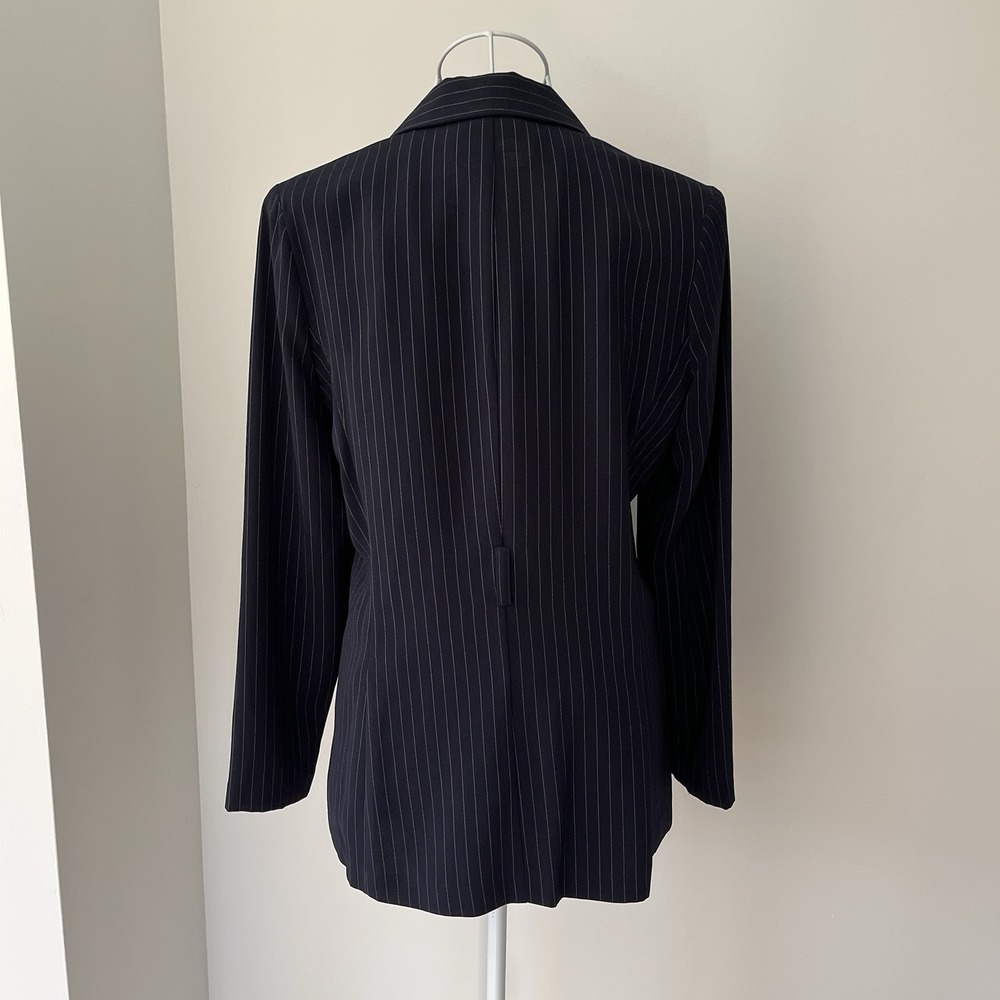 90s Pinstripe Blazer Star CCC City Jacket Shoulder Pads Navy Women's Medium - Picture 10 of 10